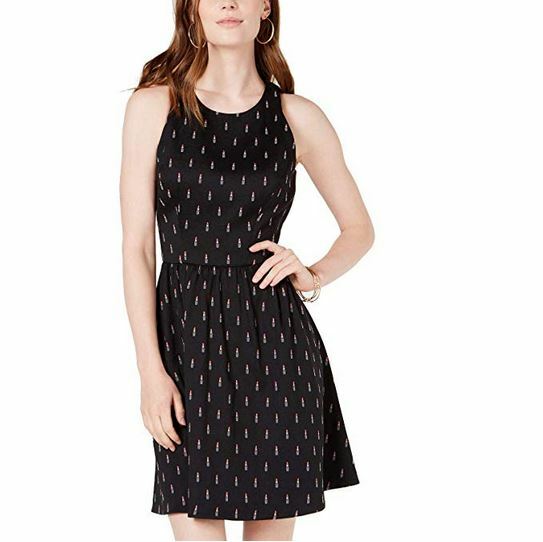Maison Jules Womens 6 Black Lipstick Print Sleeveless Fit & Flare Dress NWT L76