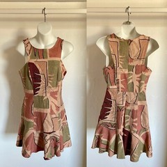 PITANGA Tropical Linen Blend Palms Print Resort DRESS Made in BRAZIL Size Medium