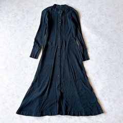 USED ISSEY MIYAKE HAAT CREPE SHIRT DRESS, BLACK, LONG SLEEVES, SIZE 2 GOOD