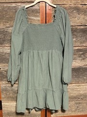 Women&rsquo;s Olive Green Corduroy Long Sleeve Dress Size XL Stretchy Top Fall Winter