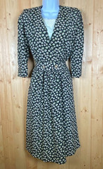 Vintage 80s Union Made Secretary Dress A-Line Blouson Retro Modest Black Size 6