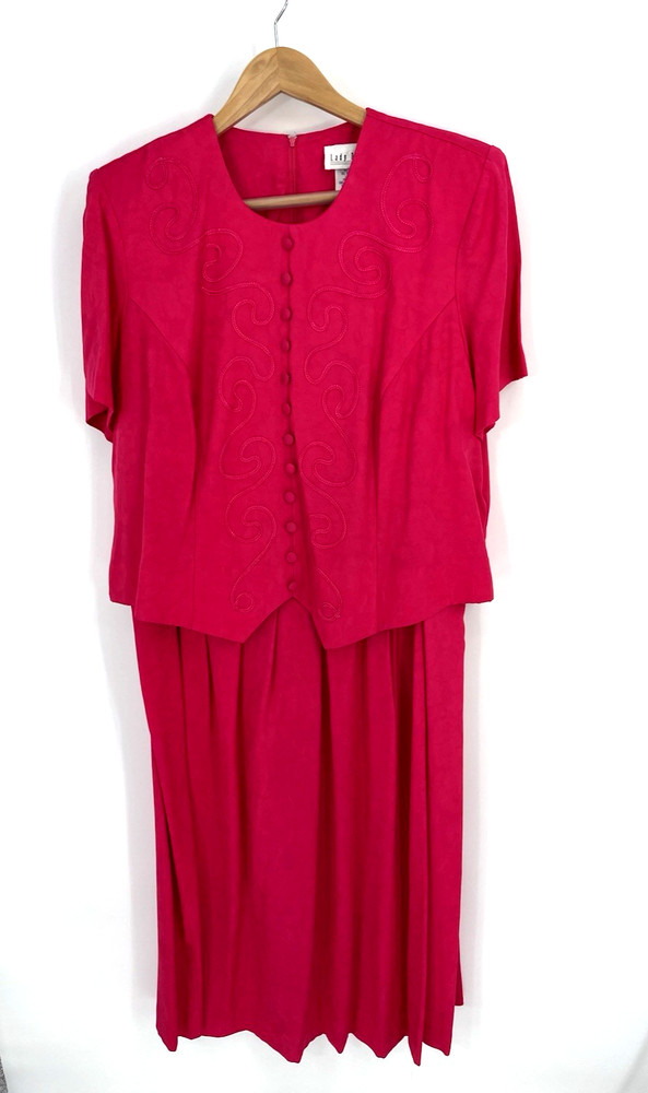 VTG Lady Dorby Womens Plus Size 20W Faux Two Piece Dress Jacquard Pink Classic