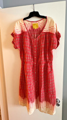 Maeve Anthropologie Large Red Ivory Geometric Button Front Dress Pockets Boho