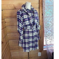 Fitted Plaid Flannel Dress Womens Medium Blue Red Tartan Long Sleeve Zara