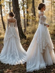 Vintage Victorian Wedding Dress Off Shoulder Cape Sleeves Lace A-Line Bride Gown