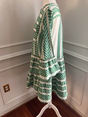 Devotion Green and White Embroidered Cotton Tunic Dress Bell Sleeve Greek Boho