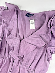 GAP NWT Ruffle Tiered Purple Mini Dress Flutter Sleeves Size M Petite
