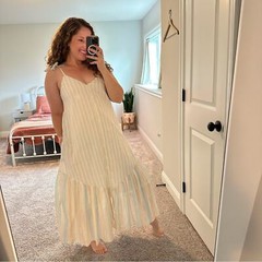 Tuckernuck Mii Collection White Blue Tan Striped Cotton Maxi Dress Small
