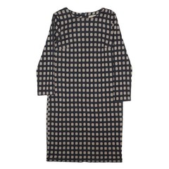 PHASE EIGHT Womens Black & Beige Patterned Day Dress Acrylic Blend Long Sleeve