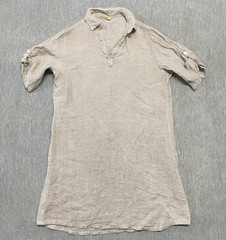 Meo Meli Tunic Top 100% Linen One Size Taupe Sand Pullover Roll Tab Short Sleeve
