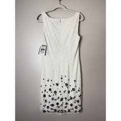 ADRIANNA PAPELL DRESS 10 WHITE SILVER 3D FLORAL SEQUIN BEADED SHORT COCKTAIL