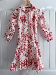 Cynthia Steffe White Red Floral Toile Belted Shirt Dress 3/4 Sleeve Size S