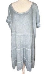 Kaktus Gauze Tiered Swing Dress Light Mist Blue Lagenlook Boho Made In Italy