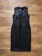 Spanx Black Faux Leather Sleeveless Sheath Midi Dress Womens M Zip Back