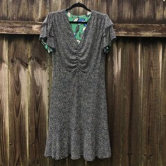 Cabi Reversible Celebration Dress Green Floral Black Polka Dot Size L Mesh