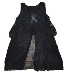 Pretty Angel Dress L Black Silk Blend 2pc Layered Crochet Vest Fairy Grunge NEW