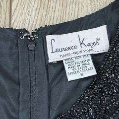 VTG Laurence Kazar Size S 100% Silk Black Beaded Gown Dress Back Slit