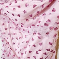 Superdown Fifi Mesh Mini Ruched Glitter Heart Print Dress Pink Strapless L NEW