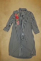 S 6❤️ MILE GABRIELLE ❤️ MIDI 35&Prime; Length SHIRT Dress Fancy STRIPED Sleeve NO BELT