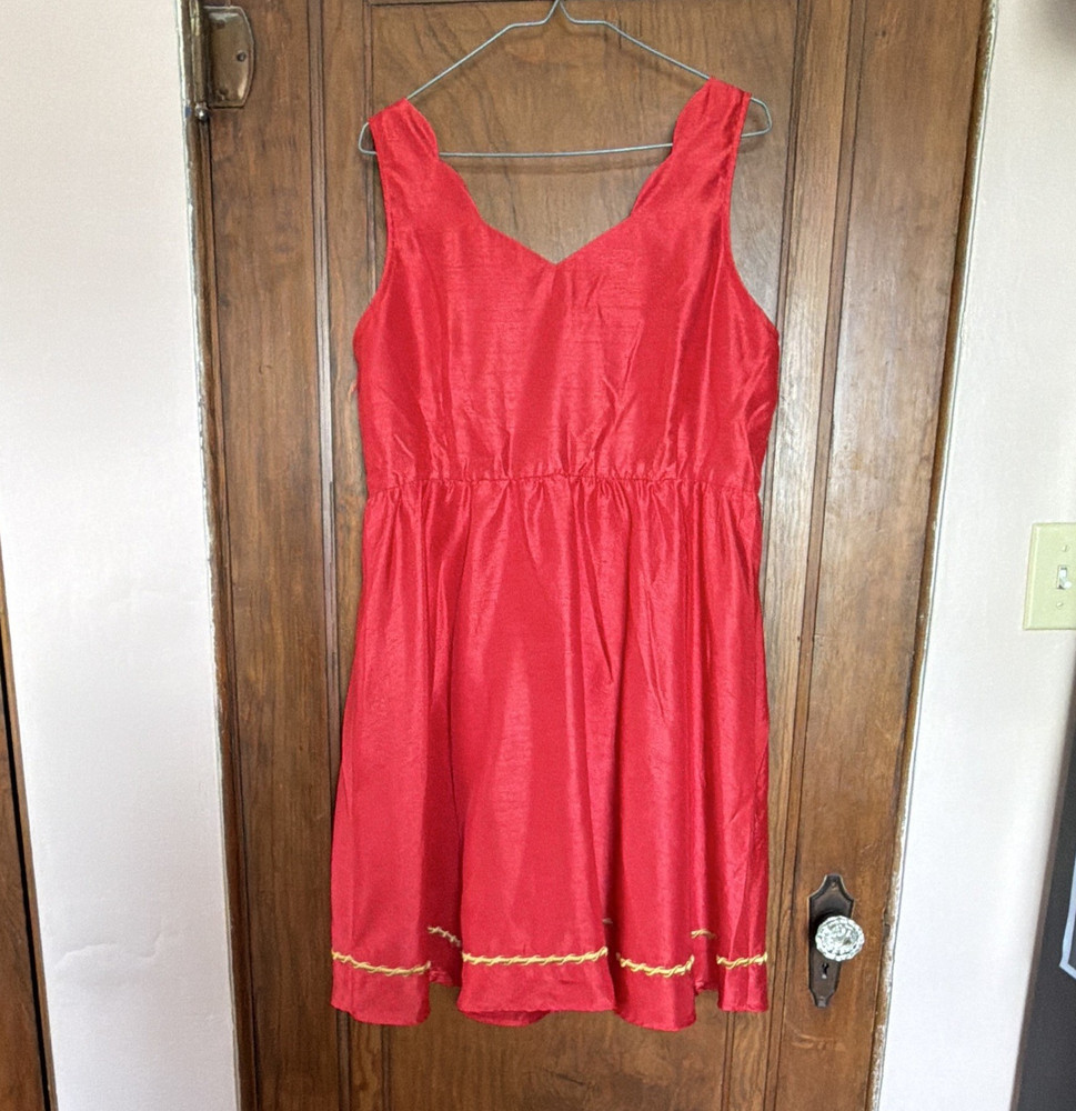 Star Trek by Her Universe Red Solid Satin A-Line V-Neck Sleeveless Uhura XL