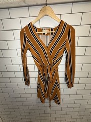 GB Women&rsquo;s Long Sleeve Striped Faux Wrap Dress