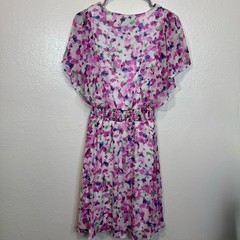 DKNY Floral Print V Neck Flutter Sleeve Cinched Waist Mini Dress – Size 8, NWOT