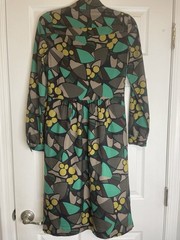 Jigsaw Dress Size 6 Green Geometric Print Excellent Condition Silk And Wool