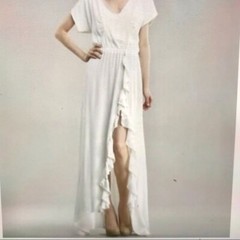 Patterson J Kincaid boho maxi white ruffle dress S