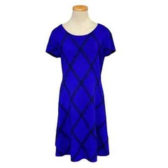CeCe Dress Womens M Medium Blue Diamond Pattern Short Sleeve Sheath Midi