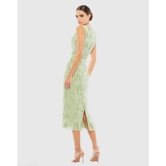 Mac Duggal Abstract Beaded Sequin 70264 Sage Sheath Sleeveless Midi Dress Sz. 8