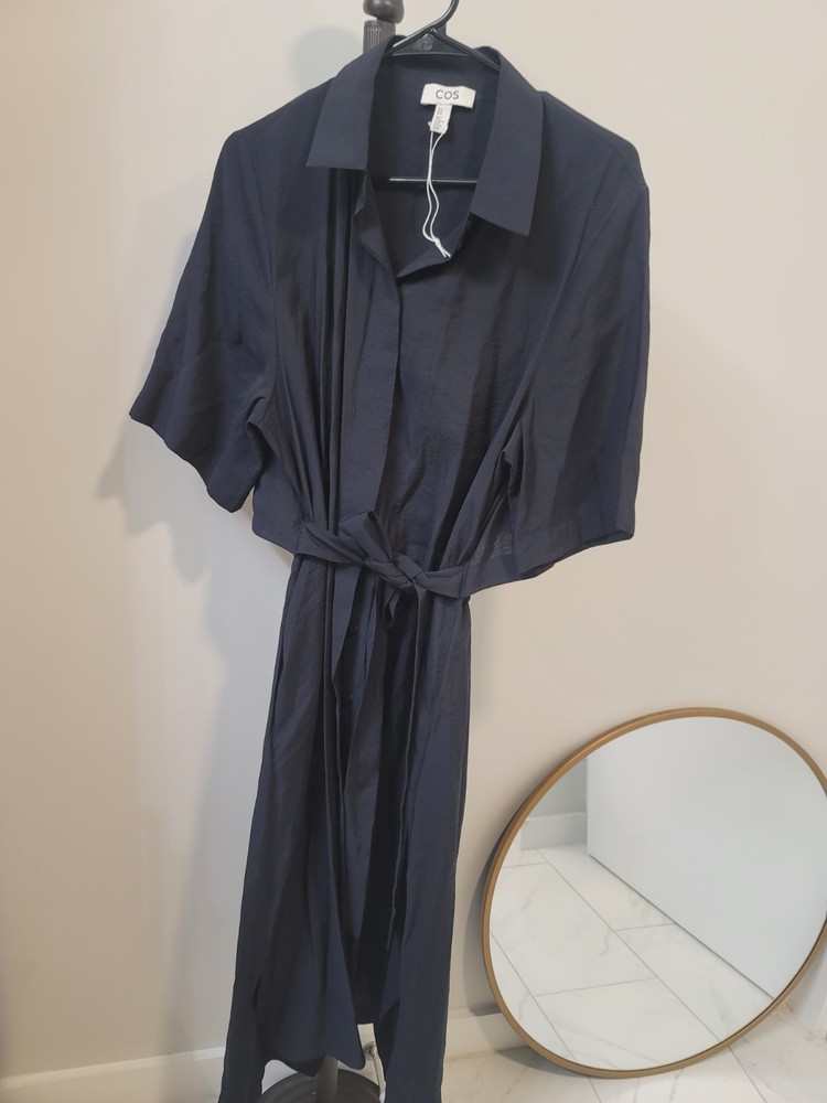 COS Collared Button Down Linen Ipen Back Dress Women&rsquo;s Black Boho Lagenlook 14