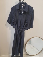 COS Collared Button Down Linen Ipen Back Dress Women&rsquo;s Black Boho Lagenlook 14