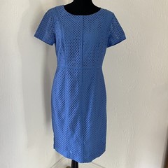 Talbots Shift Sheath Dress Periwinkle Blue 6 Laser Cut Lined Office Garden Guest