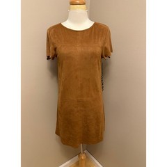 NWT HYFVE Camel Suede Scalloped Sleeve Dress Sz Small