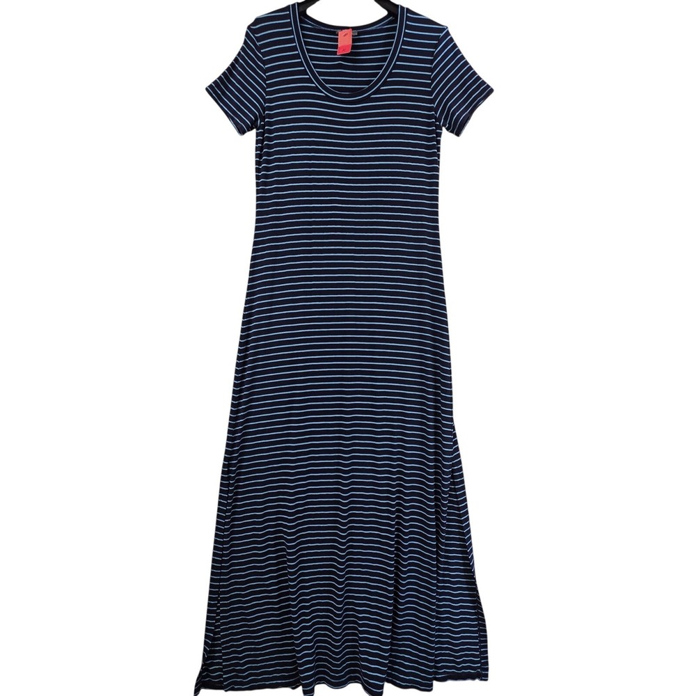 Tommy Bahama Maxi Dress Womens M Navy Blue Striped Scoop Neck Stretch Jersey