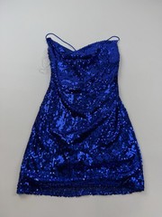 Fashion Nova Dress Womens L Blue Sequin Strappy V Neck Jackie Mini Bodycon