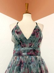 NWT Lulus Romance That Wows Dark Teal Floral Print Organza Maxi Whimsy Dress M