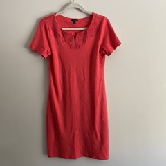 Talbots Women S Coral Cotton Pullover French Interlock Embroidered Shift Dress