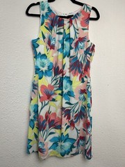 Worthington Womens Shift Dress 10 Multicolor Floral Sleeveless Lined Polyester