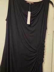 NWT Adrienne Vittadini Black Solid Sleeveless Cowl Neck Ruched Stretch Midi S