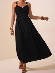 2026 Women&rsquo;s V Neck Sleeveless Maxi Dress Solid Color Beaded Summer Long Dress