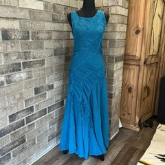 Free People Teal Ruched Maxi Dress Size S Seersucker Godet Flare Boho #16E8