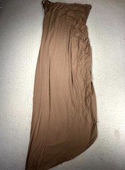 Lulus Ruched Maxi Dress Womens Medium Tan Rayon Stretch Nude Bodycon Sleeveless