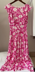 Boden Women&rsquo;s Size US 4 Midi Pink/White Floral Jersey Dress Flutter Cap Sleeve