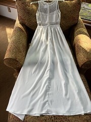 NWT cream eggshell winter white silk blend sheer panels long maxi dress sz S