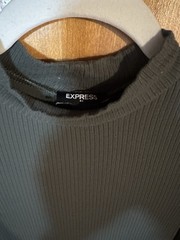 Express Olive Green Solid Ribbed Knit Mock Neck 1/2 Sleeve Sheath Midi Dress XS