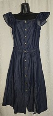 Millennium Denim Elastic Waist Button Down Flutter SleeveDress Front Slits Sz M
