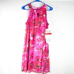 AGB Pink Floral Chiffon Halter Keyhole Dress