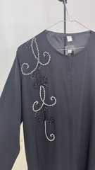 Black Maxi Long Dress L/XL V-Neck Long Sleeve Solid Beaded Accents