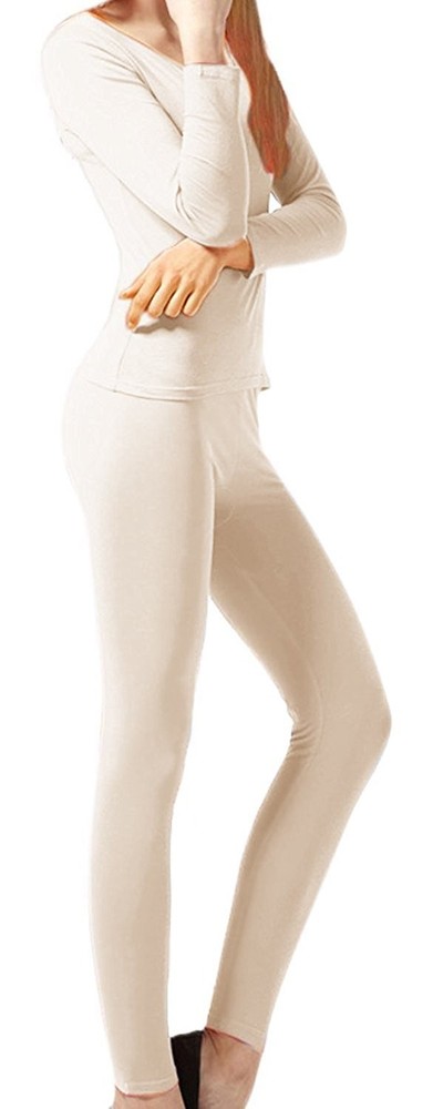 Womens Microfleece Thermal 2 Piece Set Ultimate Warmth Comfort Fit Beige XL